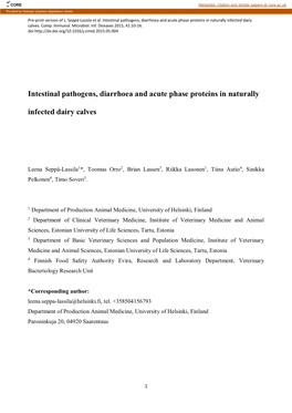 Intestinal Pathogens, Diarrhoea and Acute Phase Proteins in Naturally Infected Dairy Calves