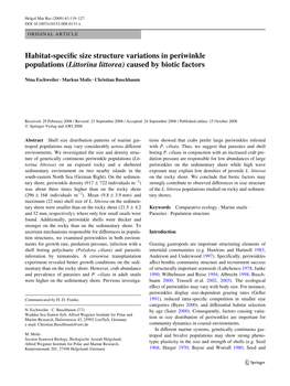 Littorina Littorea) Caused by Biotic Factors