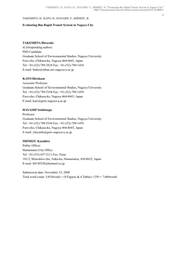 Evaluating Bus Rapid Transit System in Nagoya City TAKESHITA Hiroyuki