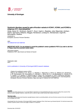 Syndromic Disorders Caused by Gain-Of-Function Variants in KCNH1