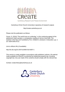 Canterbury Christ Church University's Repository of Research Outputs Http