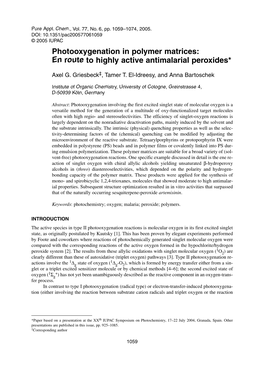 Photooxygenation in Polymer Matrices: En Route to Highly Active Antimalarial Peroxides*