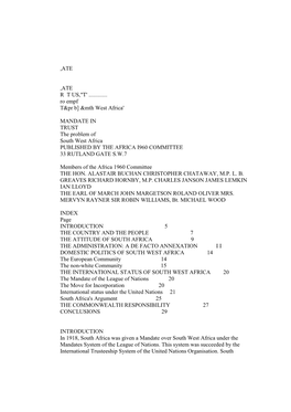 T' ...Ro Empf T&Pr B] &Mth West Africa' MANDATE IN