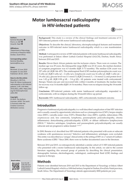 Motor Lumbosacral Radiculopathy in HIV-Infected Patients