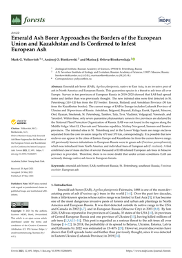 Emerald Ash Borer Approaches the Borders of the European Union and Kazakhstan and Is Confirmed to Infest European