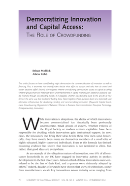 Democratizing Innovation and Capital Access: the ROLE of CROWDFUNDING