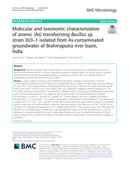 Transforming Bacillus Sp. Strain IIIJ3–1 Isolated from As-Contaminate