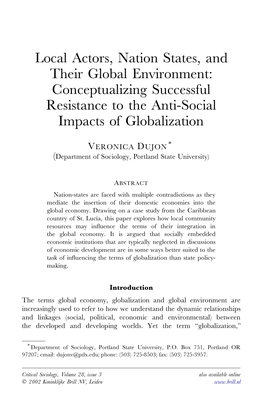 Local Actors, Nation States, and Their Global Environment: Conceptualizing Successful Resistance to the Anti-Social Impacts of Globalization