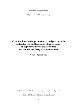 Computational and Experimental Techniques Towards Optimising the Cardiovascular Risk Assessment of Hyperbaric Decompression Stre
