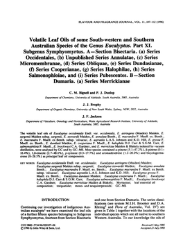 Volatile Leaf Oils of Some South-Western and Southern Australian Species of the Genus Eucalyptus