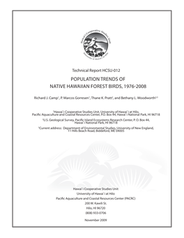 Population Trends of Native Hawaiian Forest Birds, 1976-2008