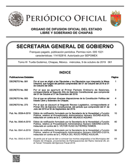 SECRETARIA GENERAL DE GOBIERNO Franqueo Pagado, Públicación Periódica