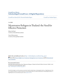 Myanmarese Refugees in Thailand: the Need for Effective Protection Buhm Suk Baek Cornell Law School, Bb247@Cornell.Edu