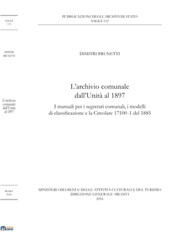 L'archivio Comunale Dall'unità Al 1897