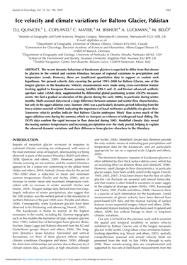 Ice Velocity and Climate Variations for Baltoro Glacier, Pakistan