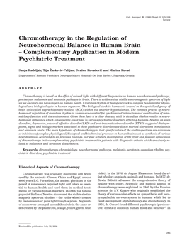 Chromotherapy in the Regulation of Neurohormonal Balance in Human Brain – Complementary Application in Modern Psychiatric Treatment