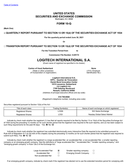 LOGITECH INTERNATIONAL S.A. (Exact Name of Registrant As Specified in Its Charter)