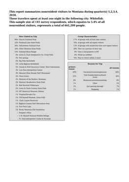 This Report Summarizes Nonresident Visitors to Montana During Quarter(S) 1,2,3,4, 2018