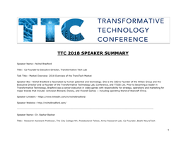 Ttc 2018 Speaker Summary