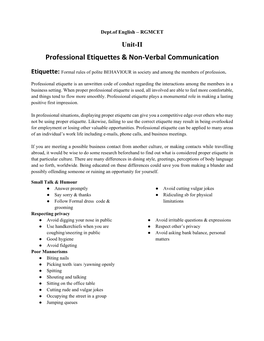 Professional Etiquettes & Non-Verbal Communication