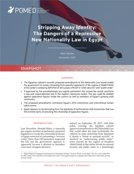 Stripping Away Identity: the Dangers of a Repressive New Nationality Law in Egypt