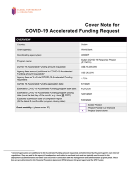 Cover Note for COVID-19 Accelerated Funding Request