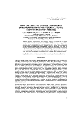 Intra-Urban Spatial Changes Among Women Entrepreneurs in Bucharest (Romania) During Economic Transition (1992-2002)