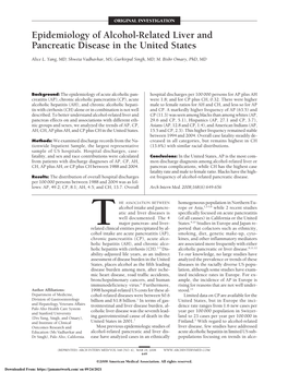 Epidemiology of Alcohol-Related Liver and Pancreatic Disease in the United States