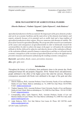 Risk Management of Agricultural Floods