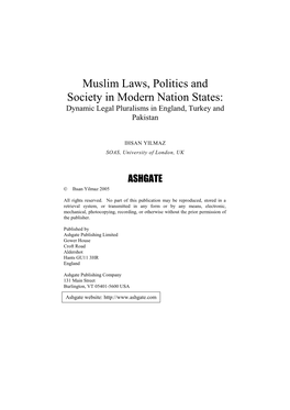 Dynamic Legal Pluralism and the Reconstruction of Unofficial Muslim Laws in England, Turkey and Pakistan