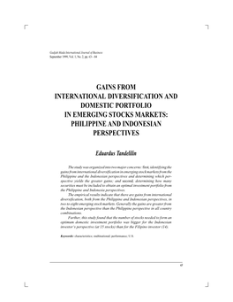 Gains from International Diversification and Domestic Portfolio in Emerging Stocks Markets: Philippine and Indonesian Perspectives