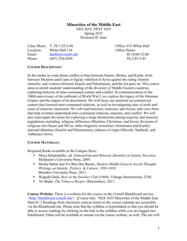 Minorities of the Middle East NES 3655; JWST 3655 Spring 2015 Professor D