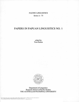 Papers in Papuan Linguistics No. 1