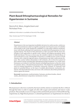Plant-Based Ethnopharmacological Remedies for Hypertension in Suriname 153 Combinations [6, 11]