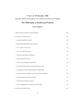 The Philosophy of Intellectual Property, 77 Georgetown Law Journal