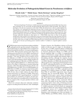 Molecular Evolution of Pathogenicity-Island Genes in Pseudomonas Viridiﬂava