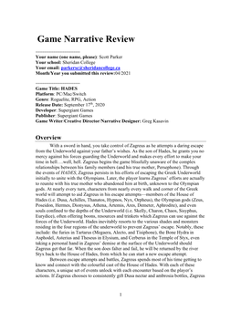 Game Narrative Review