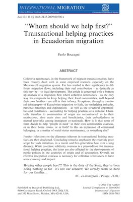 Transnational Helping Practices in Ecuadorian Migration