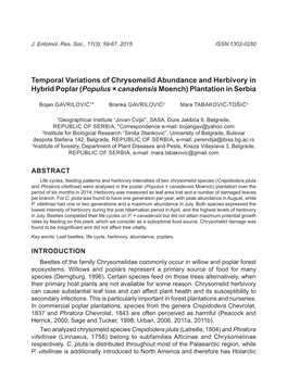 Temporal Variations of Chrysomelid Abundance and Herbivory in Hybrid Poplar (Populus × Canadensis Moench) Plantation in Serbia