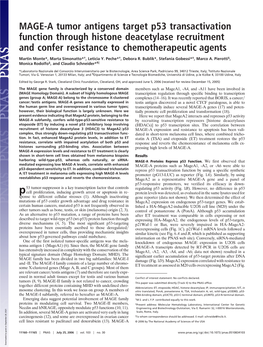 MAGE-A Tumor Antigens Target P53 Transactivation Function Through Histone Deacetylase Recruitment and Confer Resistance to Chemotherapeutic Agents