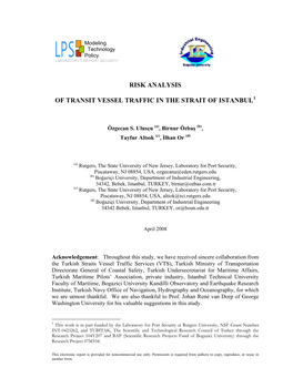 Risk Analysis of Transit Vessel Traffic in the Strait of Istanbul1