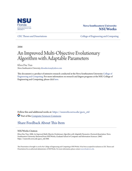 An Improved Multi-Objective Evolutionary Algorithm with Adaptable Parameters Khoa Duc Tran Nova Southeastern University, Khoaductran@Yahoo.Com