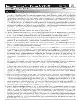 Instructions for Form NYC-3L NEW YORK General Corporation Tax Return for Fiscal Years Beginning in 2007 Or for Calendar Year 2007