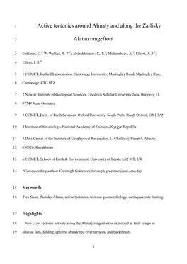 Active Tectonics Around Almaty and Along the Zailisky Alatau Rangefront
