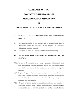 Companies Act, 2013 Company Limited by Shares