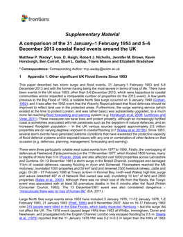 Supplementary Material a Comparison of the 31 January–1 February 1953 and 5–6 December 2013 Coastal Flood Events Around the UK