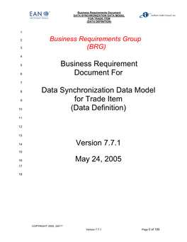 Business Requirements Document DATA SYNCHRONIZATION DATA MODEL for TRADE ITEM (DATA DEFINITION)