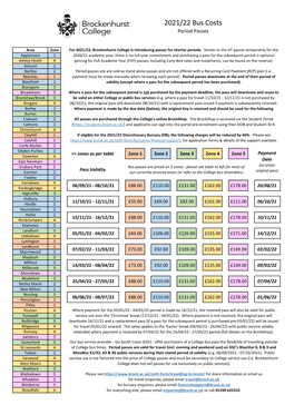 2021/22 Bus Costs Period Passes