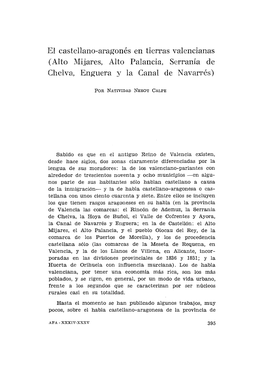 El Castellano-Aragonés En Tierras Valencianas (Alto Mijares, Alto Palancia, Serranía De Chelva, Enguera Y La Canal De Navarrés)