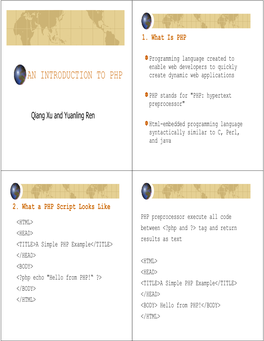 AN INTRODUCTION to PHP Create Dynamic Web Applications